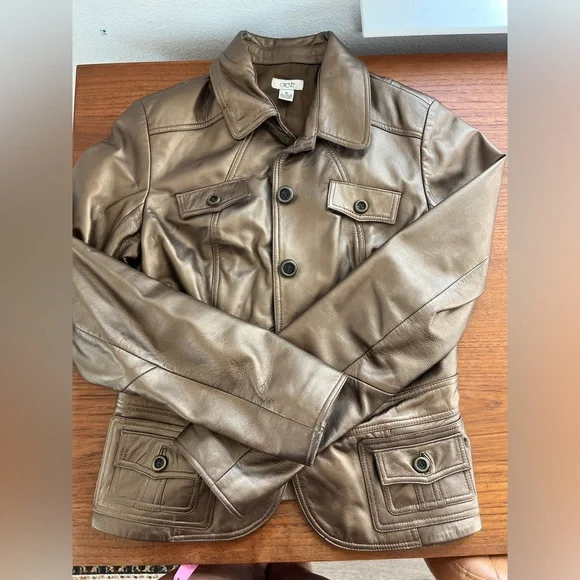 Vintage Cache Metallic Bronze Leather Jacket size 8 Y2K 90s - Picture 7 of 12